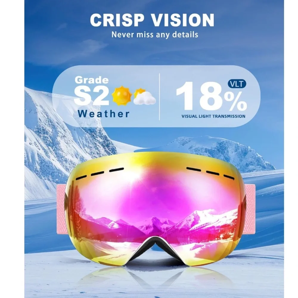 TWO! Man and Women Ski Snowboard Goggles, Anti-fog 100% UV Protection